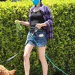 Molly Hurwitz in a Plaid Shirt Walks Her Dogs in Los Angeles