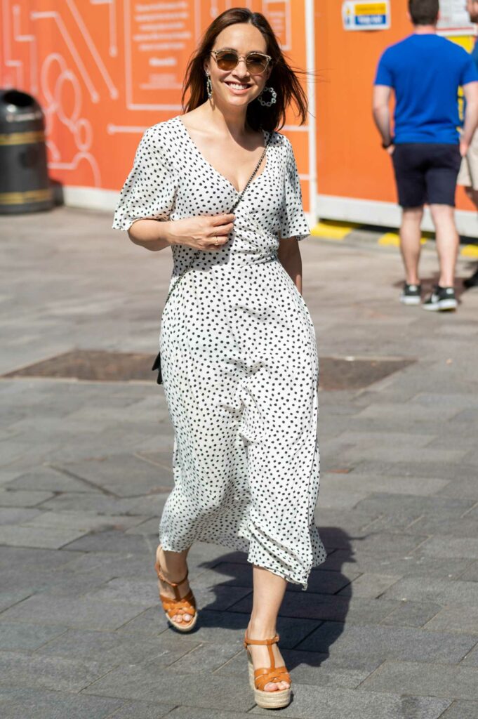 Myleene Klass in a White Polka Dot Dress