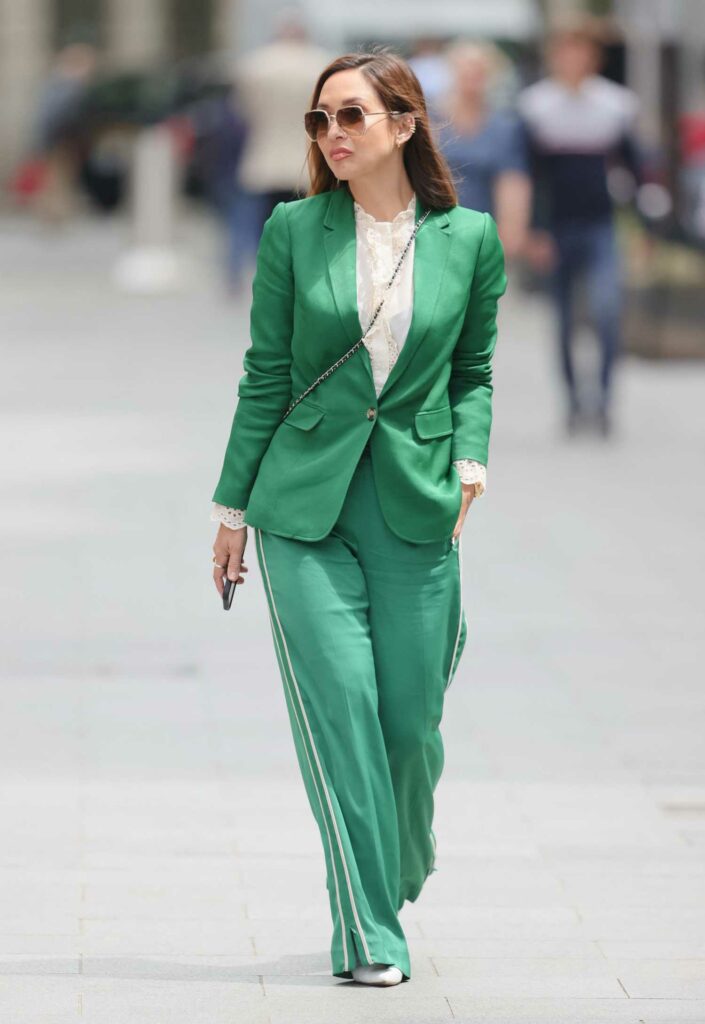 Myleene Klass in an Emerald Green Trouser Suit
