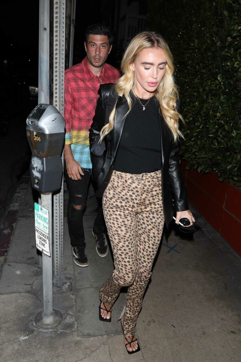 Petra Ecclestone in a Black Leather Blazer Leaves a Dinner Date with