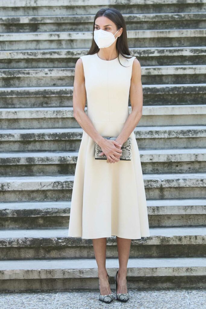 Queen Letizia of Spain in a Beige Dress