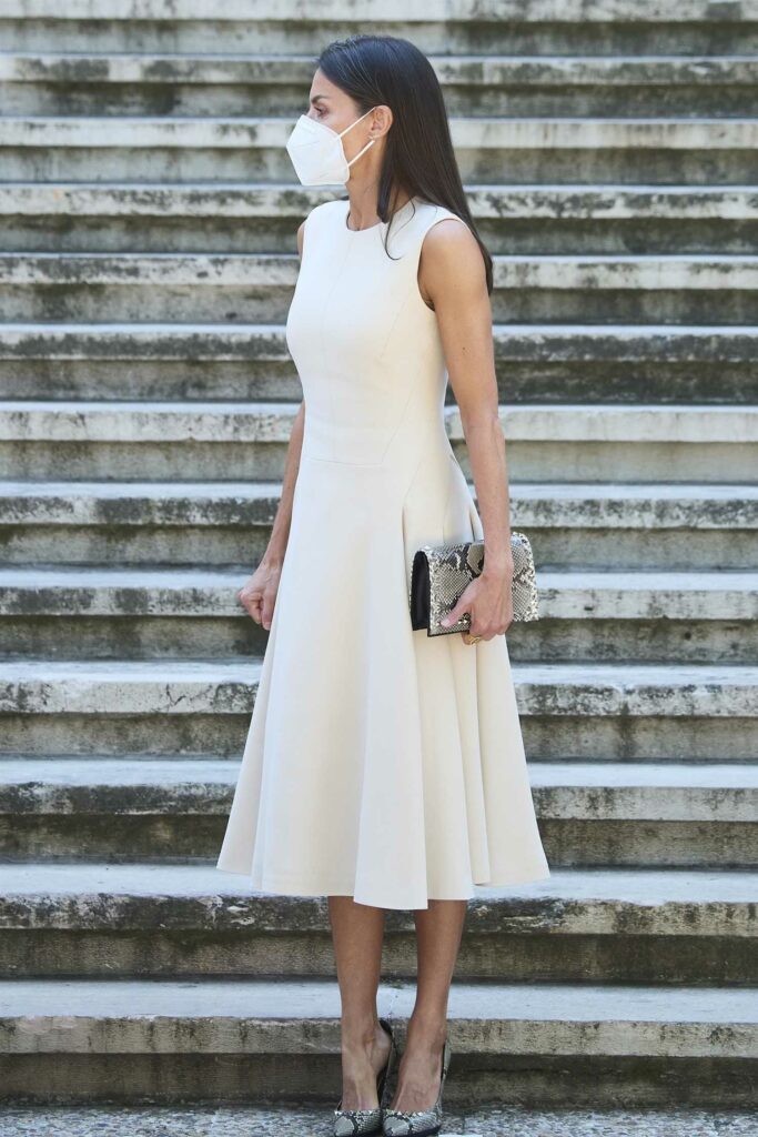 Queen Letizia of Spain in a Beige Dress