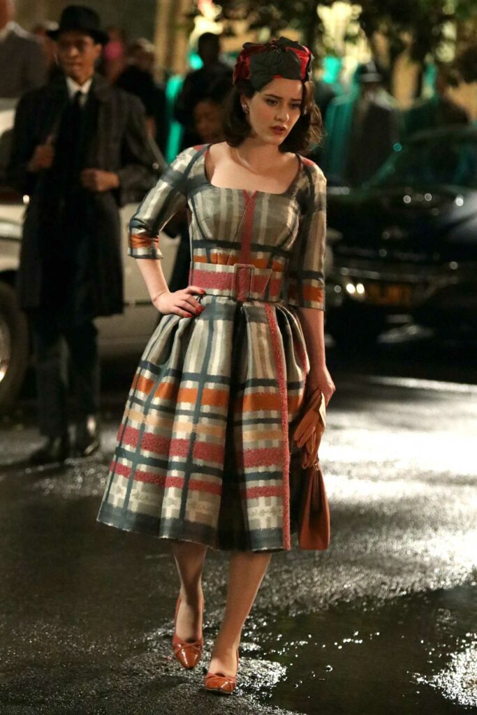 Rachel Brosnahan in a Plaid Dress