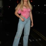 Kelsey Stratford in a Pink Top Leaves MNKY House in Mayfair, London