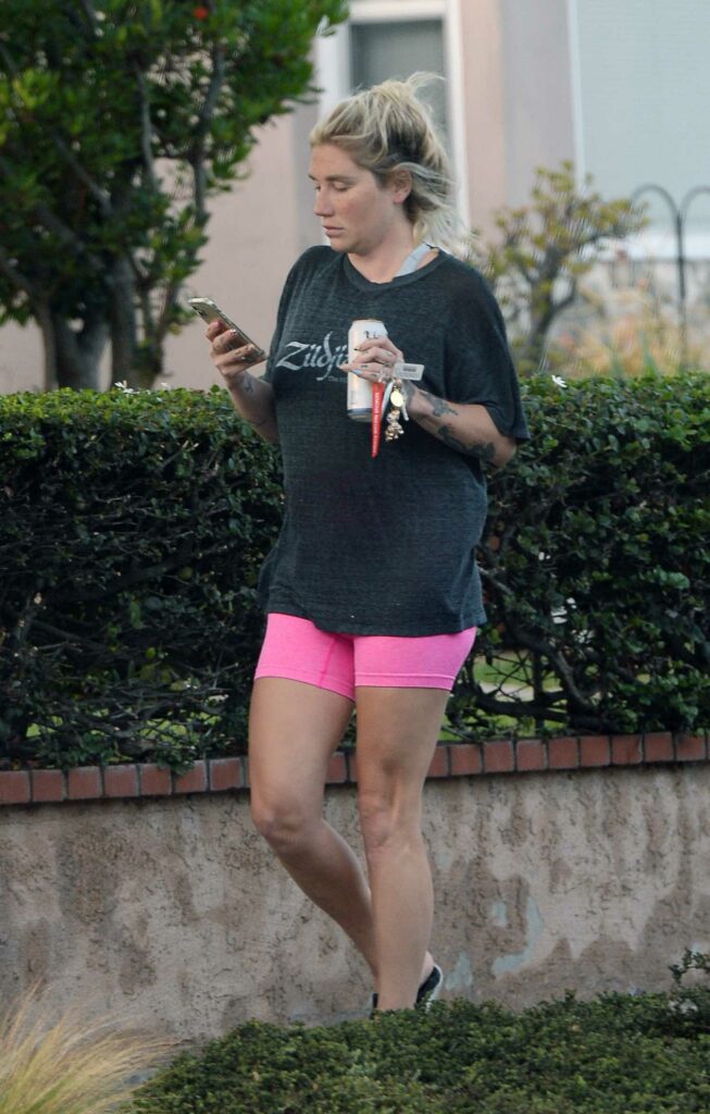 Kesha in a Pink Spandex Shorts
