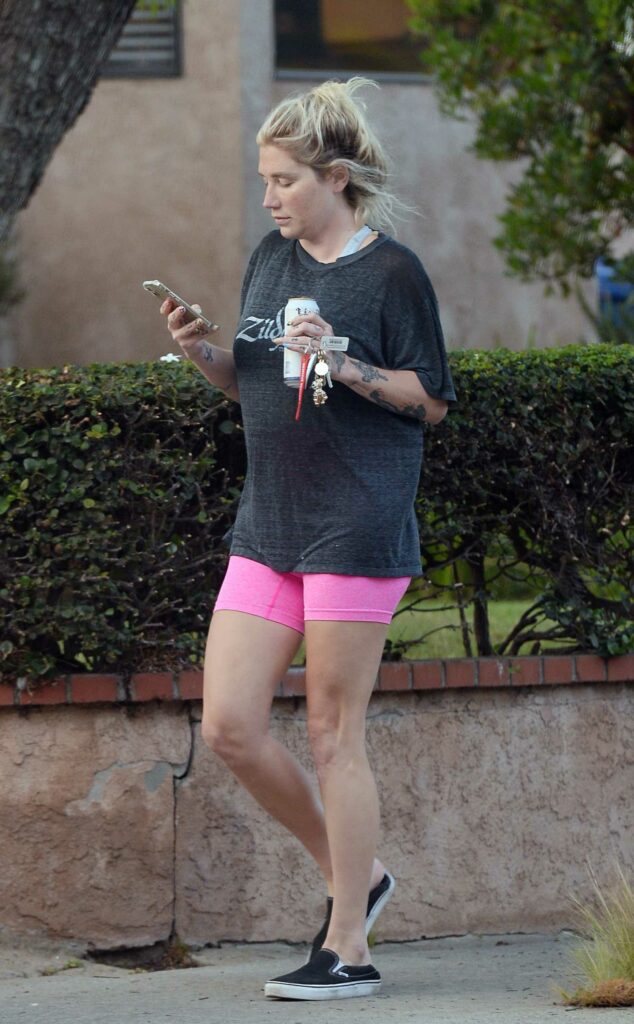 Kesha in a Pink Spandex Shorts