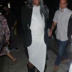 Laverne Cox in a White Dress Leaves the Jolt Premiere Dinner Party at San Vicente Bungalows in West Hollywood