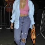 Megan Barton Hanson in a Blue Ripped Jeans Arrives at Impossible Bar in Manchester