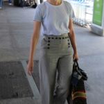 Melanie Laurent in a Striped Pants Arrives at Nice Airport in Nice