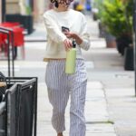 Michelle Monaghan in a White Striped Pants Was Seen Out in New York City