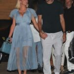 Paris Hilton in a Baby Blue Dress Steps out for Dinner with Her Fiance Carter Reum at Nobu in Malibu