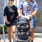 Scheana Shay in a Black Tee Shops at the Grove with Her Daughter and Brock Davies in Los Angeles