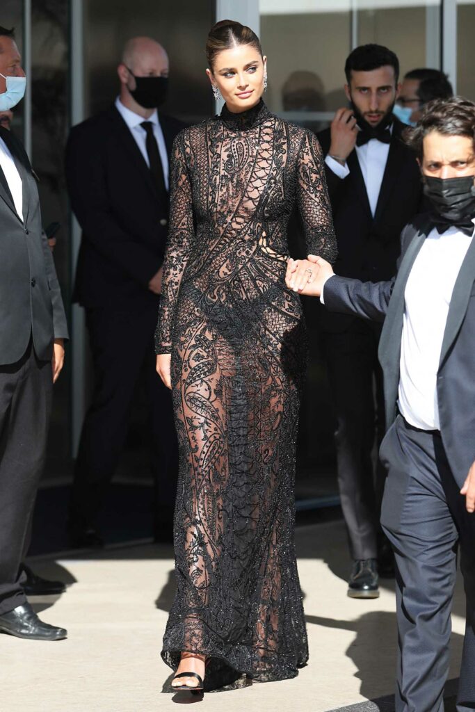 Taylor Hill in a Black Lace Dress