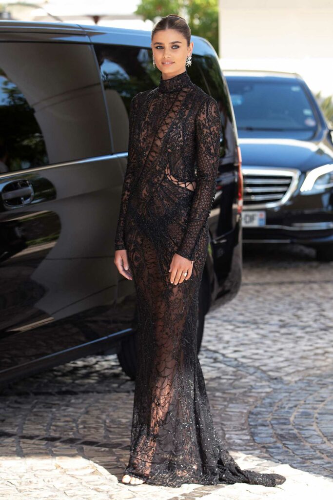 Taylor Hill in a Black Lace Dress
