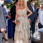 Victoria Silvstedt in a Beige Dress Leaves the Hotel Martinez During the 74th Annual Cannes Film Festival in Cannes