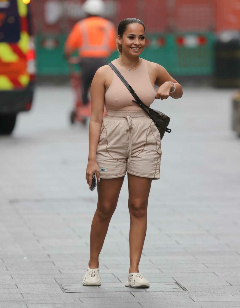 Amber Gill in a Beige Outfit