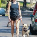 Anna Osceola in a Black Tank Top Walks Her Dog in Los Feliz