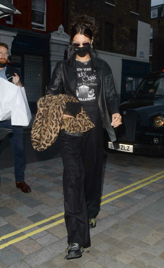Bella Hadid in a Black Leather Blazer