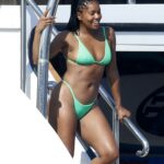 Gabrielle Union in a Green Bikini on a Yacht in Sardinia