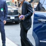 Jennifer Hudson in a Black Suit Arrives for Rehearsal at The Late Show With Stephen Colbert in New York