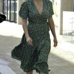 Katie McGlynn in a Green Dress Leaves BBC Breakfast in London