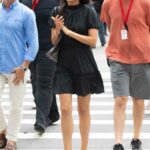 Mila Kunis in a Black Dress on the Set of The Luckiest Girl Alive in Midtown in New York