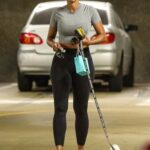 Nicole Murphy in a Black Leggings Walks Her Dog in Beverly Hills