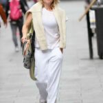 Rachel Johnson in a White Track Pants Arrives at the LBC Studio in London