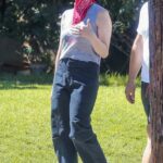 Sarah Silverman in a Grey Top Walks Her Dog in Los Feliz