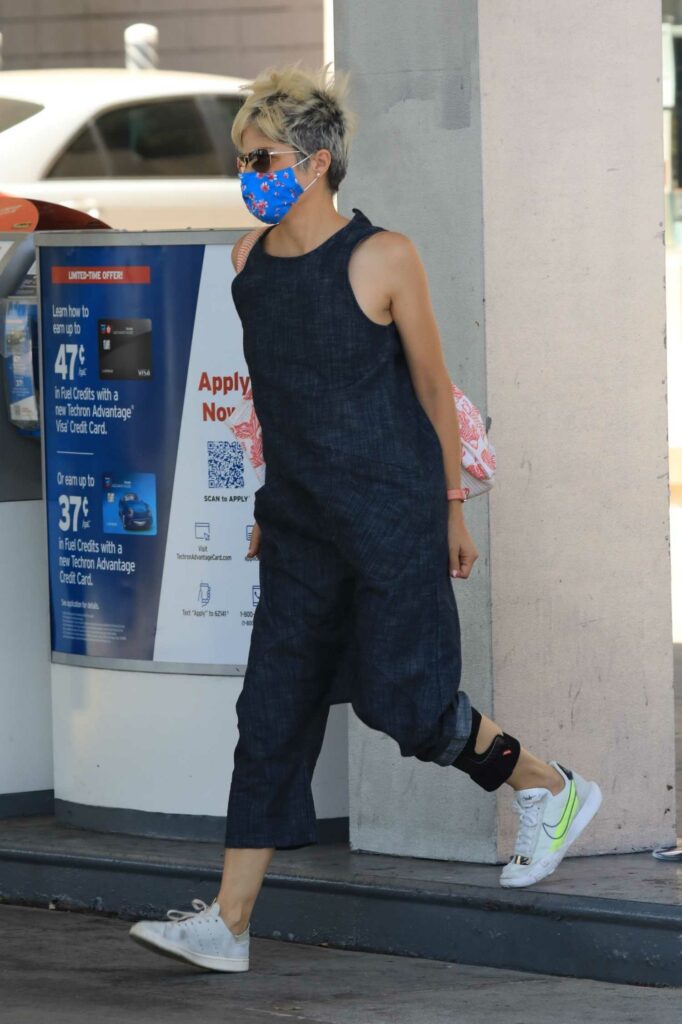Selma Blair in a Blue Protective Mask