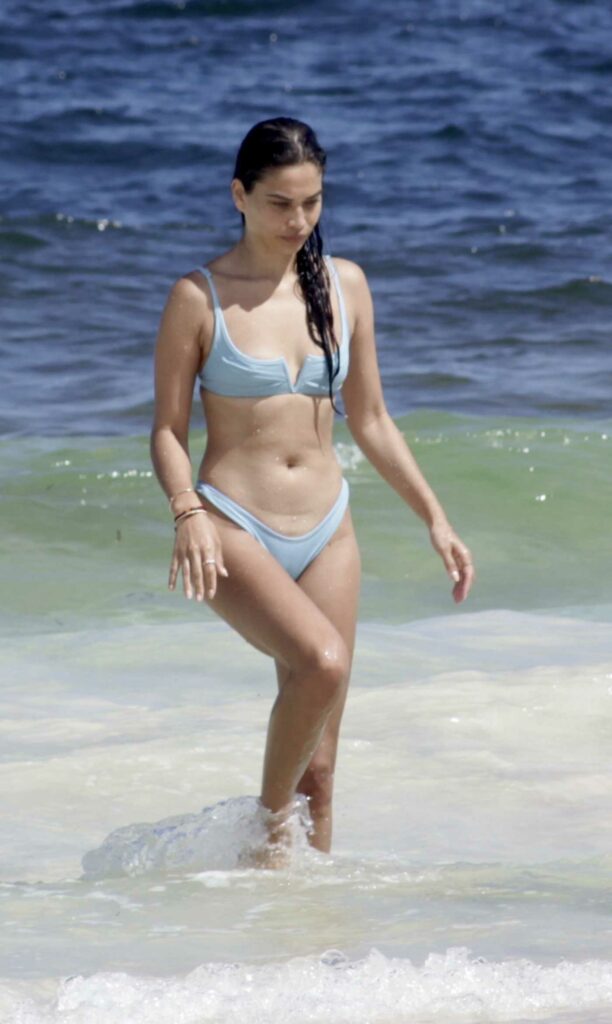 Shanina Shaik in a Blue Bikini