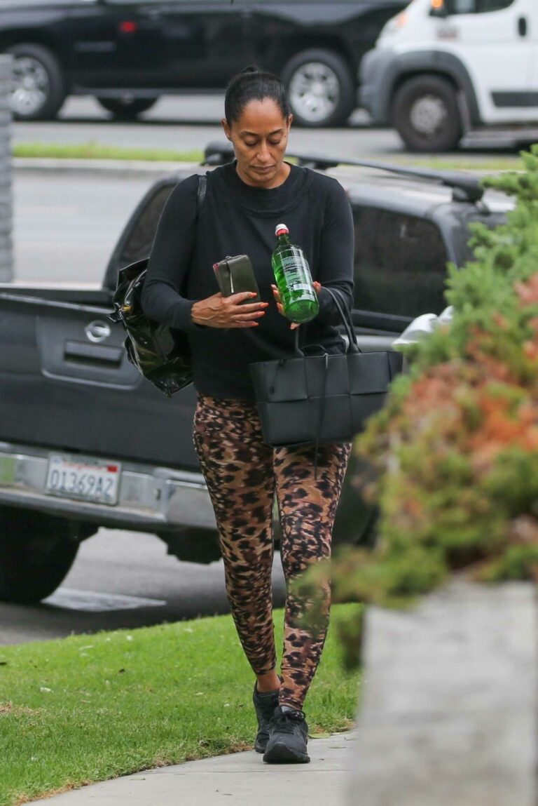 Tracee Ellis Ross in an Animal Print Leggings Arrives for a Workout in