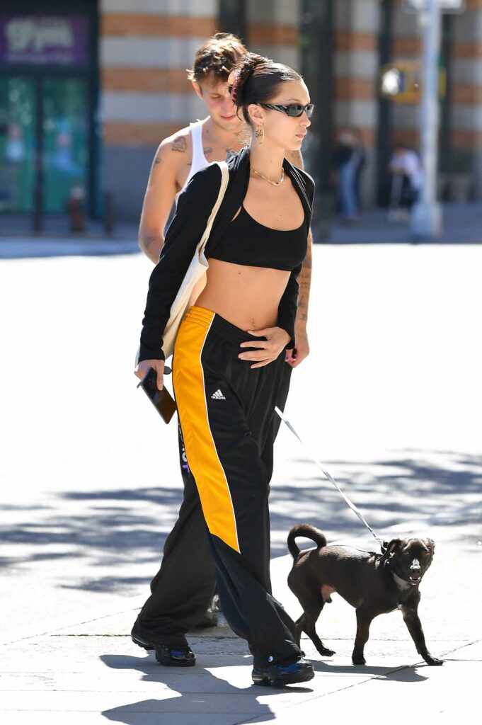 Bella Hadid in a Black and Yellow Adidas Tracksuit