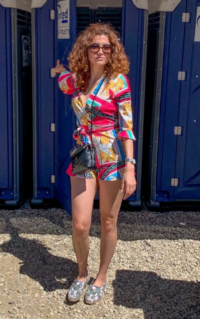 Blanca Blanco in a Colorful Shorts Jumpsuit