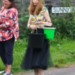 Eleanor Tomlinson in a Floral Blouse on the Set of Series Two of The Outlaws in Bristol