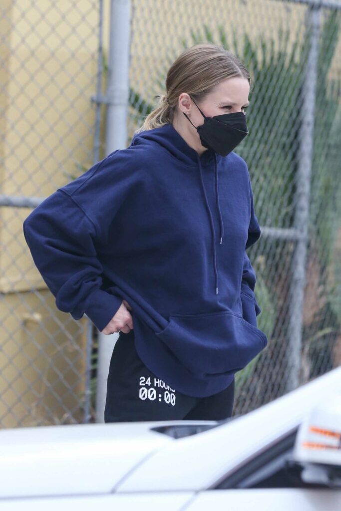 Kristen Bell in a Blue Oversized Hoodie