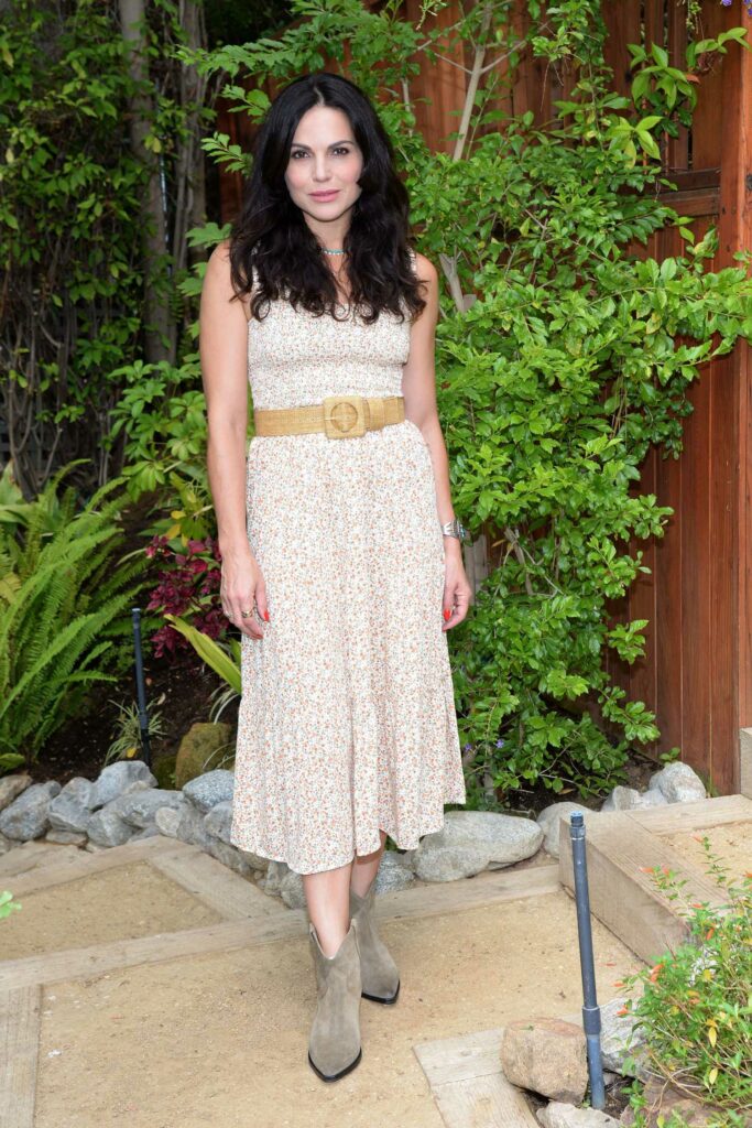 Lana Parrilla in a Beige Floral Dress