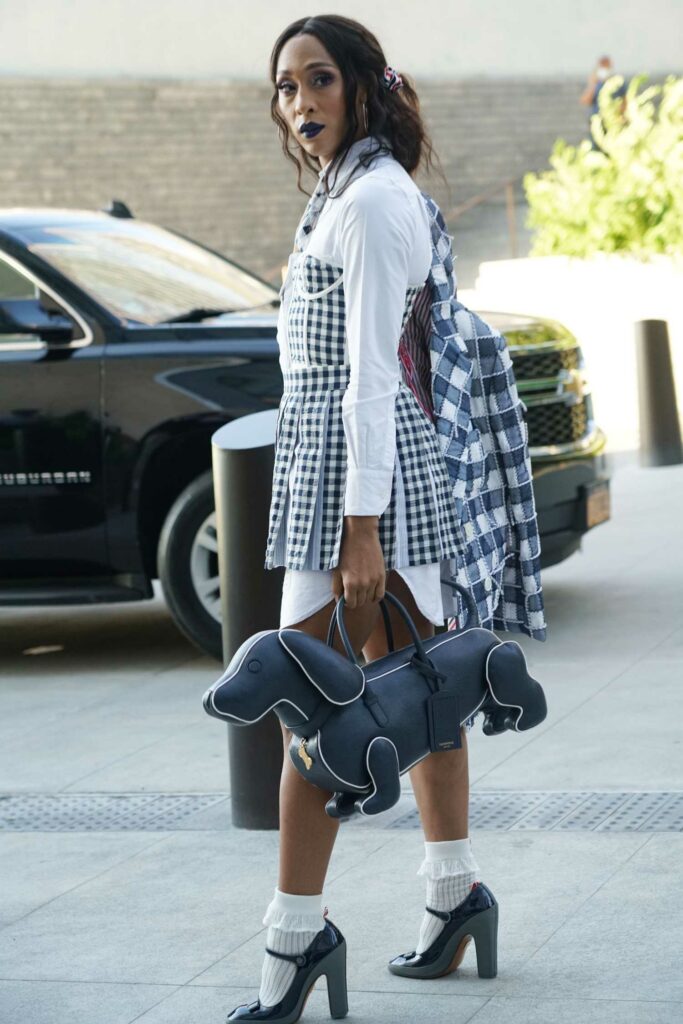 MJ Rodriguez in a Checked Outfit