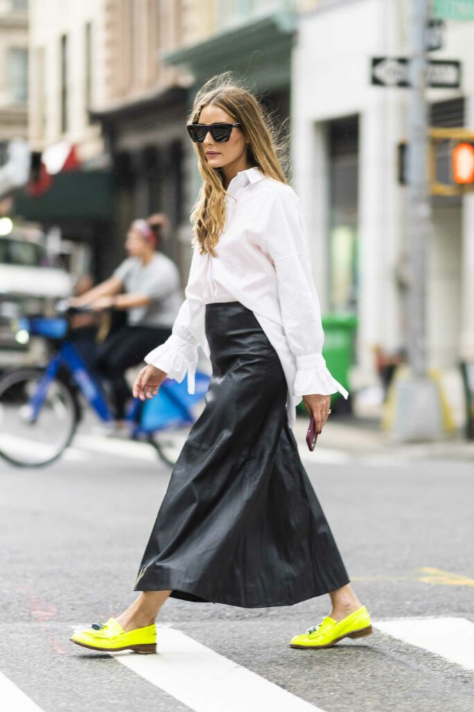 Olivia Palermo in a Black Leather Skirt