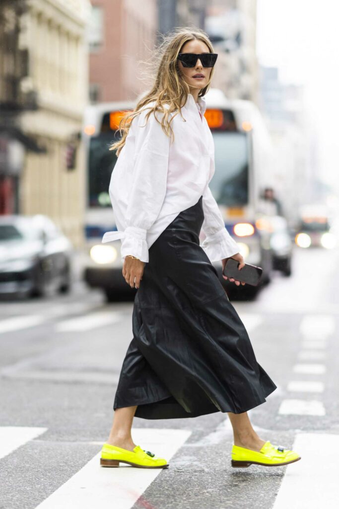Olivia Palermo in a Black Leather Skirt