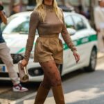 Valentina Ferragni in a Tan Outfit Arrives at the Fendi Fashion Show During 2021 Milan Fashion Week in Milan