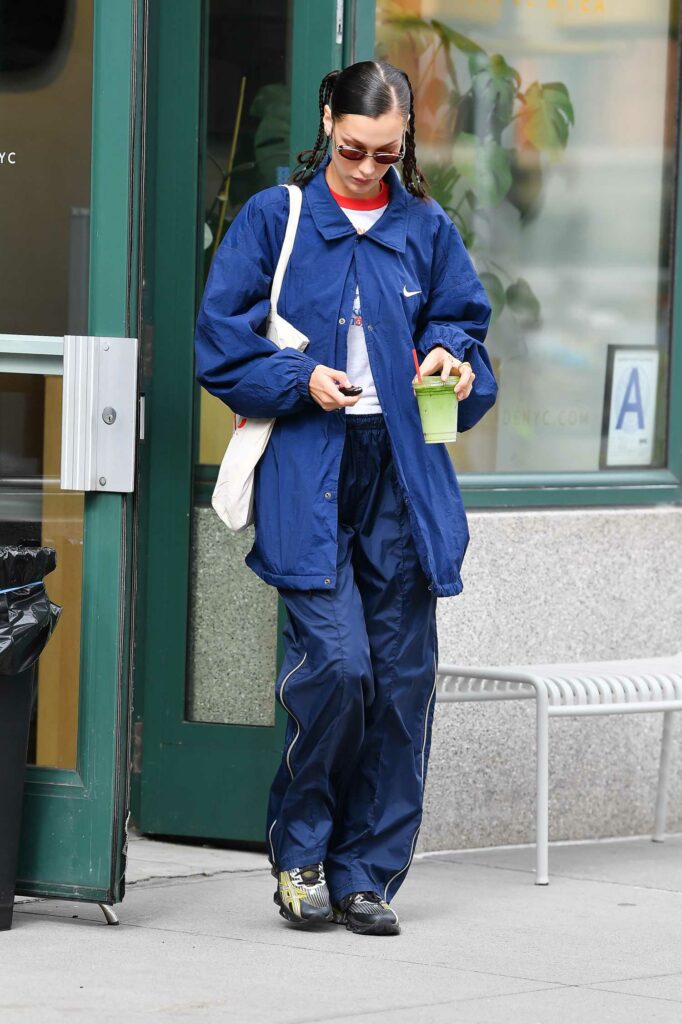 Bella Hadid in a Blue Nike Jacket