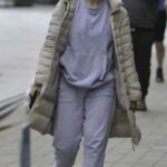 Charlotte Jordan in a Beige Puffer Jacket Was Seen Out in Manchester