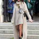 Cindy Bruna in a Beige Cardigan Leaves the L’Oreal Paris Fashion Show During 2021 Paris Fashion Week in Paris