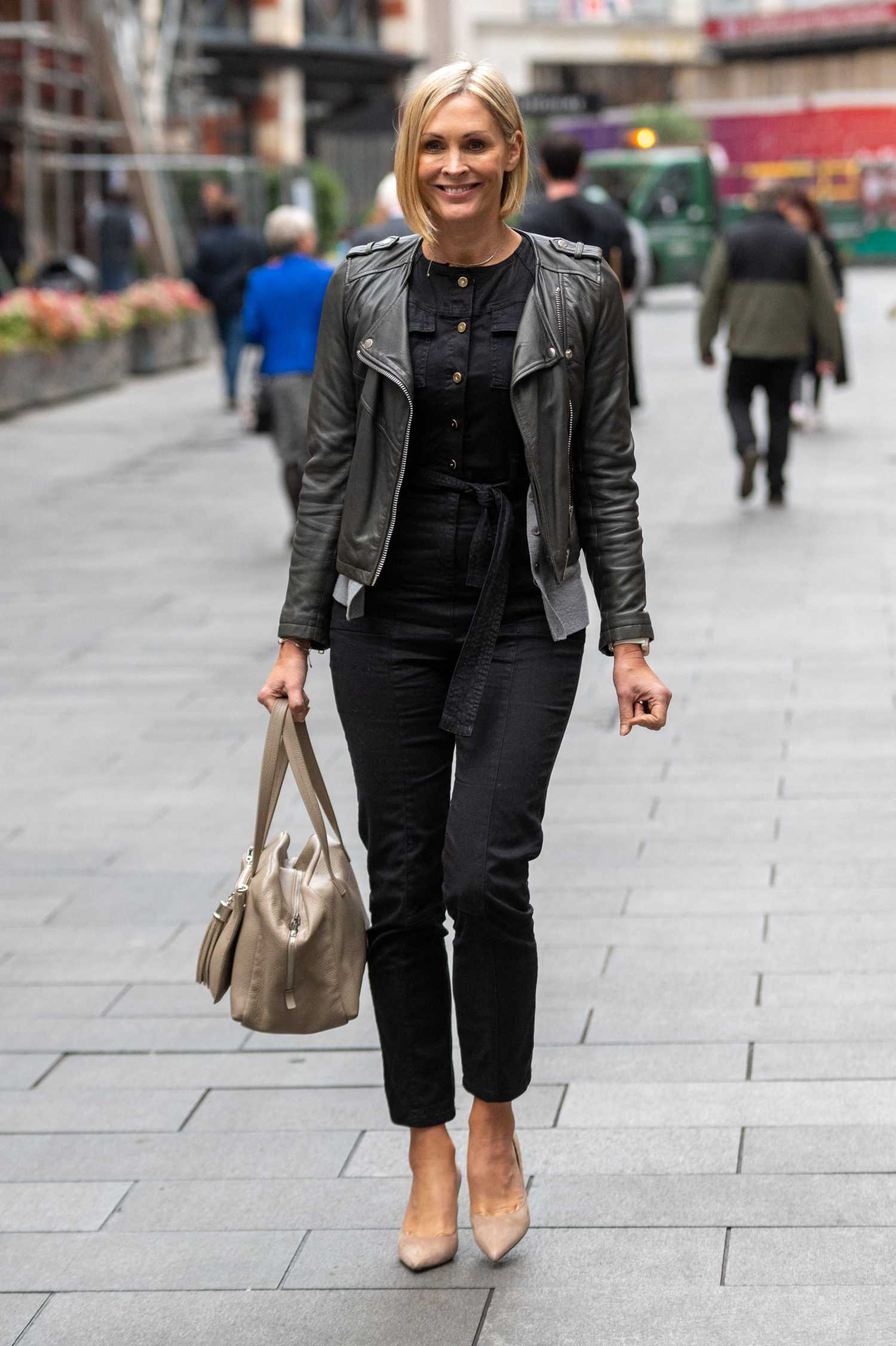Jenni Falconer in a Black Leather Jacket Leaves the Global Studios in ...