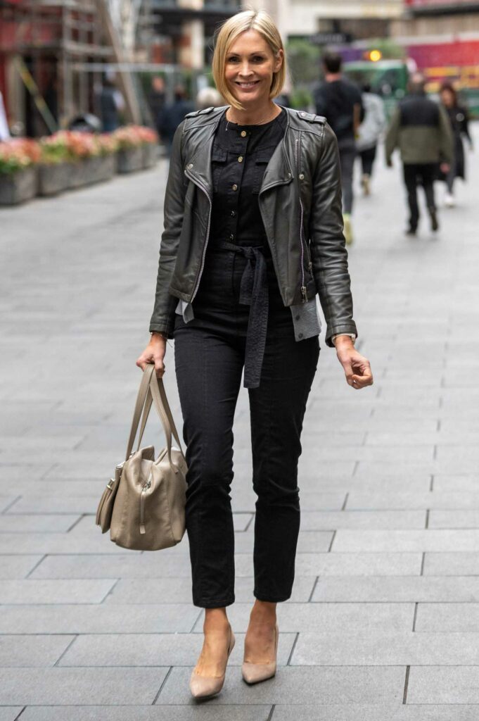 Jenni Falconer in a Black Leather Jacket
