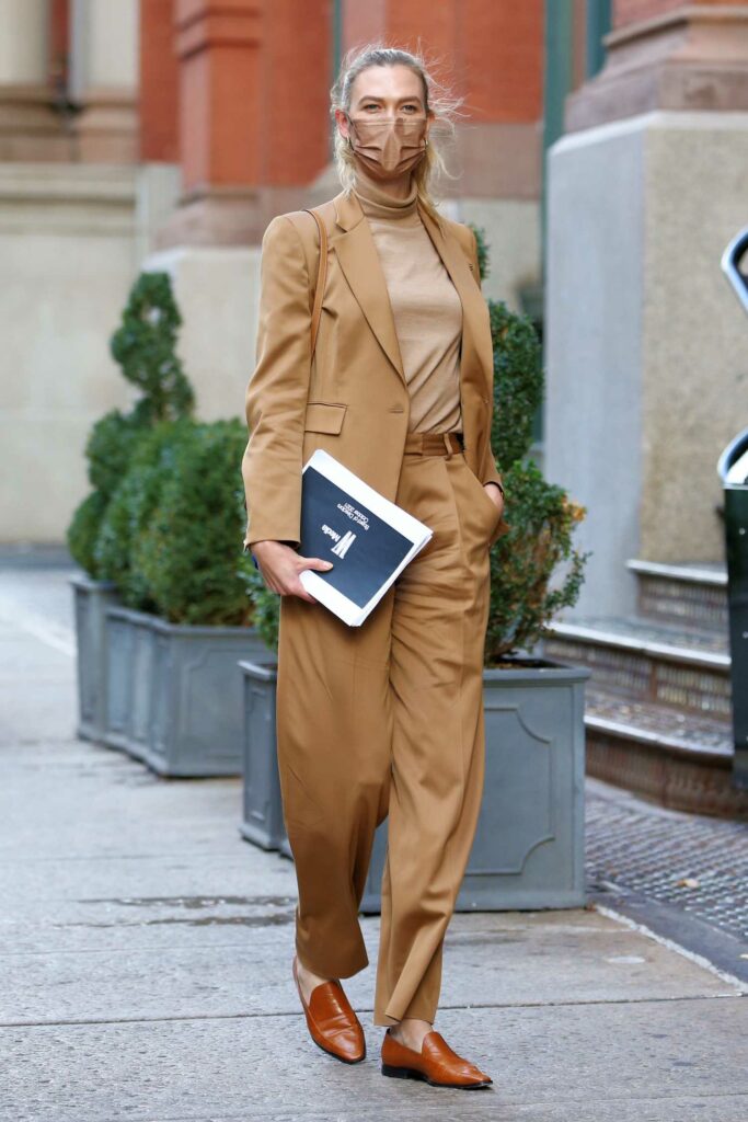 Karlie Kloss in a Tan Business Suit