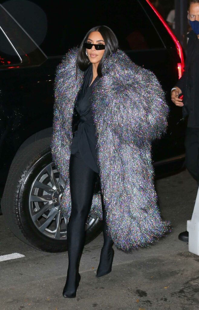 Kim Kardashian in a Colorful Fur Coat