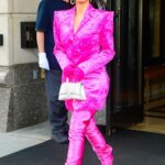 Kim Kardashian in a Pink Outfit Leaves Her Hotel in New York