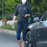 Natalie Portman in a Protective Mask Returns to Her Tesla in Los Feliz